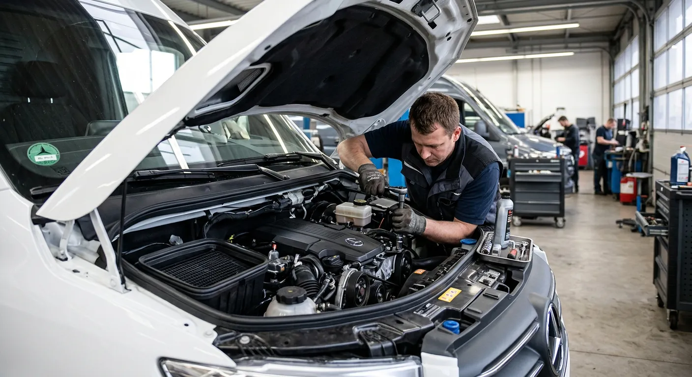 Mechaniker repariert den Motor eines Fahrzeugs in der WIV-Werkstatt